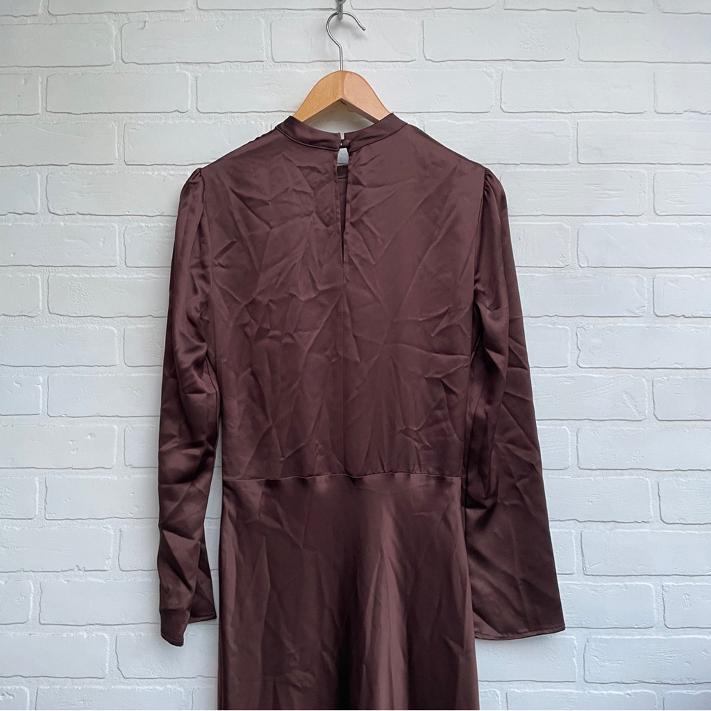Reformation NEW with tags Nitara Satin Cafe Brown High Neck Midi Dress - Picture 12 of 13